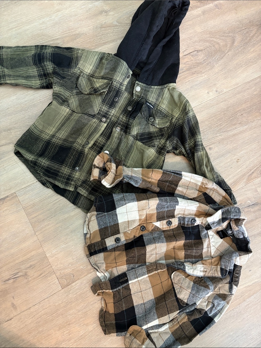 Volcom Kids Button-Front Plaid Shirt - Olive & Tan